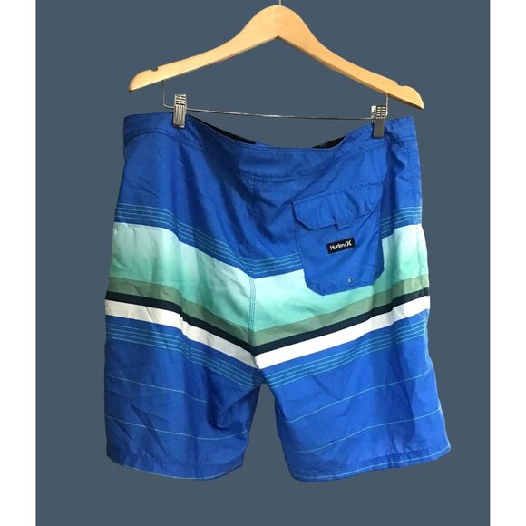 HURLEY- MENS BLUE FRONT TIE BACK POCKET SWIMMING TRUNKS SIZE 38 - Picture 2 of 6